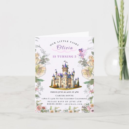 Invitation Purple Castle Fairytale Anniversaire Thème avec Fa (Devant)