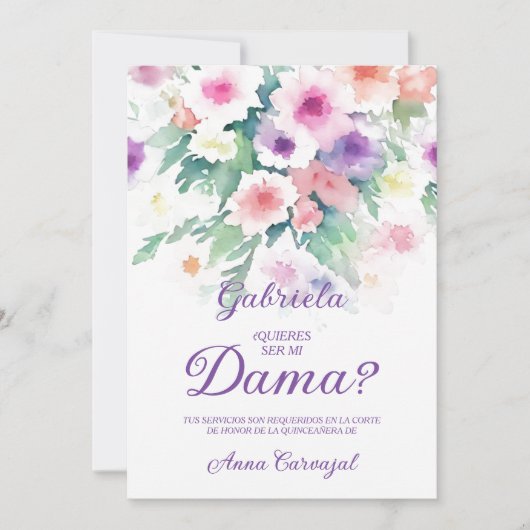 Invitation Purple Charming Delicate Wildflowers Quinceañera (Devant)