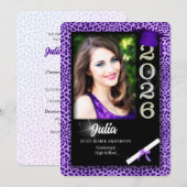 Invitation Purple Cheetah Print Class of 2025 Graduation (Devant / Derrière)