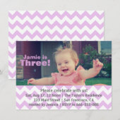 Invitation Purple Chevron Fille Anniversaire, Troisième Anniv (Devant / Derrière)