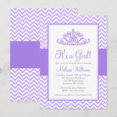 Invitation Purple Chevron Princess Baby shower de la Couronne (Devant / Derrière)