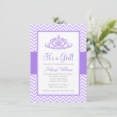 Invitation Purple Chevron Princess Baby shower de la Couronne (Debout devant)