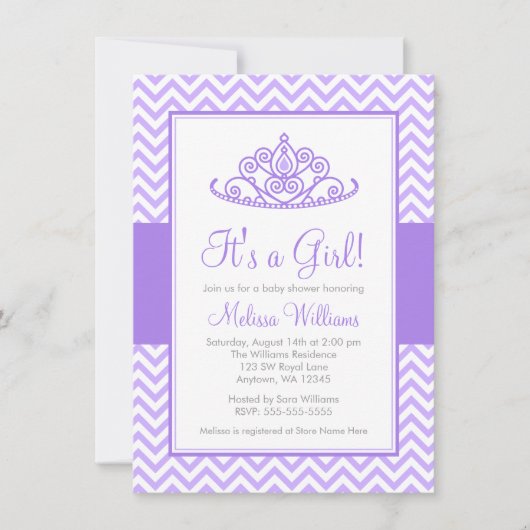 Invitation Purple Chevron Princess Baby shower de la Couronne (Devant)