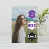 Invitation Purple Circles Photo Graduation (Debout devant)