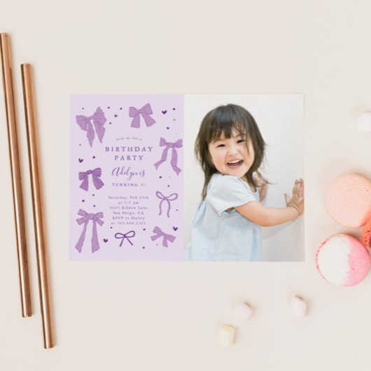 Invitation Purple Coquette Bows Anniversaire Photo