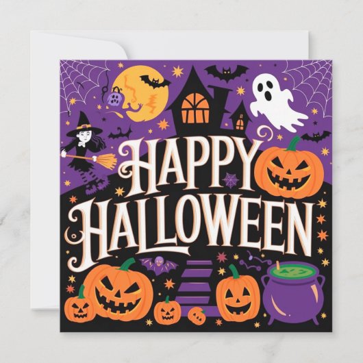 Invitation Purple cute happy halloween (Devant)