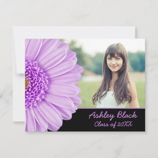Invitation Purple Daisy Flower Photo Graduation pour elle (Devant)
