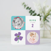 Invitation Purple Daisy Pop Carré fille Anniversaire Photo In (Debout devant)