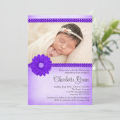 Invitation Purple Daisy Sparkle Photo Baptism Christening (Debout devant)