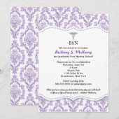 Invitation Purple Damask Infirmière graduation pinning invita (Devant / Derrière)