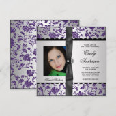Invitation Purple Damask Photo Sweet 16 Party (Devant / Derrière)