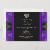 Invitation Purple Diamond Heart Damask Anniversaire Party (Dos)