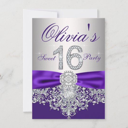 Invitation Purple Diamond Purple Sweet 16 Partie (Devant)