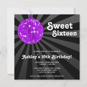 Invitation Purple Disco Ball Sweet 16 Anniversaire