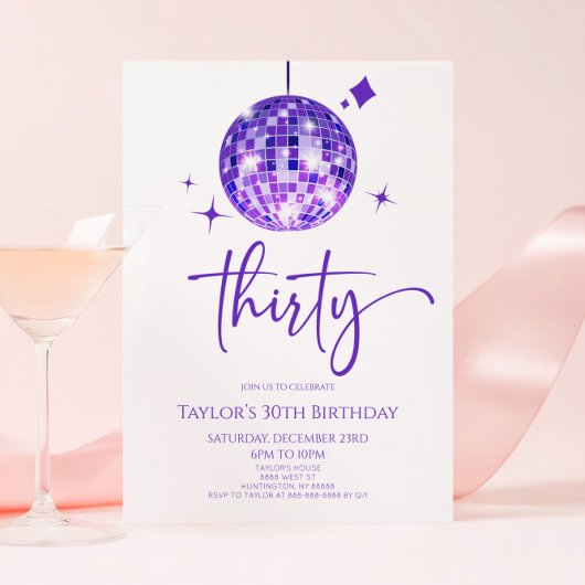 Invitation Purple Disco Ball Trente fête d'anniversaire