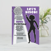 Invitation Purple Disco Party Boogie d'anniversaire femme (Debout devant)