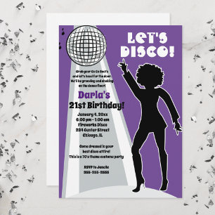 Invitation Purple Disco Party Boogie d'anniversaire femme
