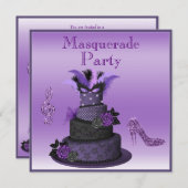 Invitation Purple Diva Cake, Sparkle Heels Masquerade Party (Devant / Derrière)