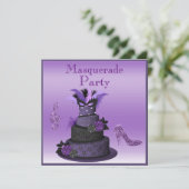 Invitation Purple Diva Cake, Sparkle Heels Masquerade Party (Debout devant)