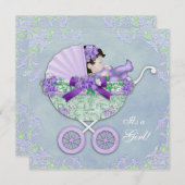 Invitation Purple doux et Baby shower vert (Devant / Derrière)
