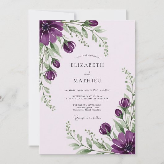 Invitation Purple Efflorescent Spring Wedding (Devant)