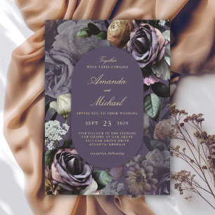 Invitation Purple Elegant Dark Moody Floral Mariage
