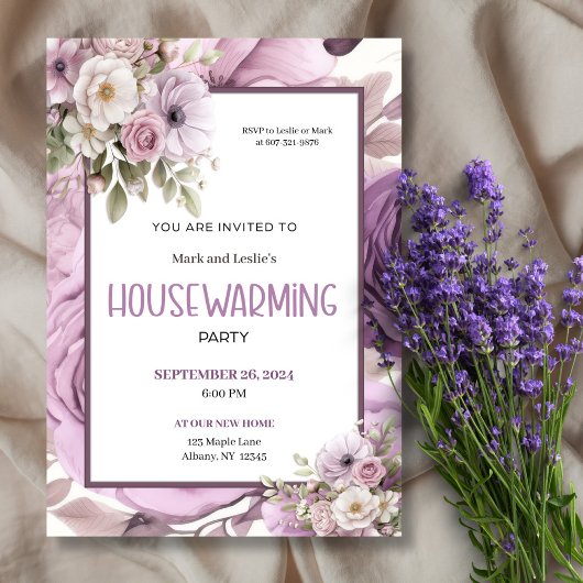 Invitation Purple Elegant Floral Foyer Parti