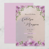 Invitation Purple Elegant Floral Mariage (Devant / Derrière)