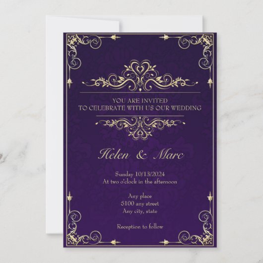 Invitation Purple Elégant Mariage Bordures d'invitation (Devant)