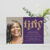 Invitation Purple Elegant Photo 50e anniversaire (Debout devant)
