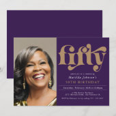 Invitation Purple Elegant Photo 50e anniversaire (Devant / Derrière)