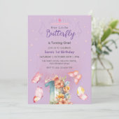 Invitation Purple Elegant Premier Anniversaire Papillon rose (Debout devant)