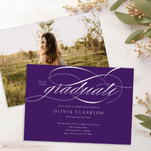 Invitation Purple Elegant Script Photo Graduation Party