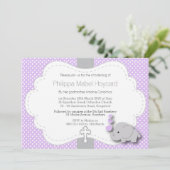 Invitation Purple - Elephant 🐘 Baby - Christening (Debout devant)