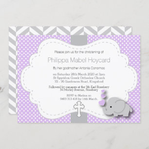 Invitation Purple - Elephant 🐘 Baby - Christening