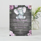 Invitation Purple Elephant Baby shower invitation, rustique (Debout devant)