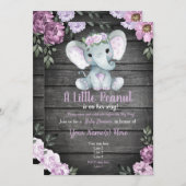 Invitation Purple Elephant Baby shower invitation, rustique (Devant / Derrière)