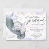 Invitation Purple Elephant doux petit baby shower d'arachide (Devant)