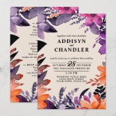 Invitation Purple enchanté + Mariage d'Halloween floral orang (Devant / Derrière)
