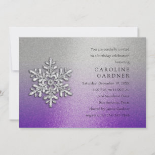 Invitation Purple et Argent avec Flocon de neige Anniversaire