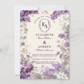 Invitation Purple et crème Elégant thème de mariage de jardin (Devant)