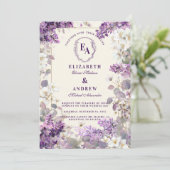 Invitation Purple et crème Elégant thème de mariage de jardin (Debout devant)