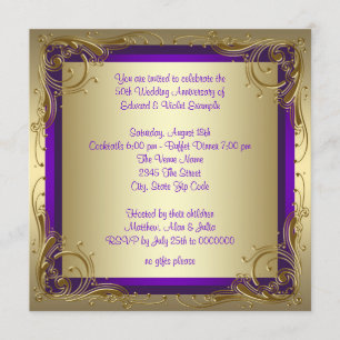 Invitation Purple et Gold 50e fête du Mariage