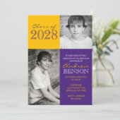 Invitation Purple et Gold Classic 2 Photo Graduation (Debout devant)
