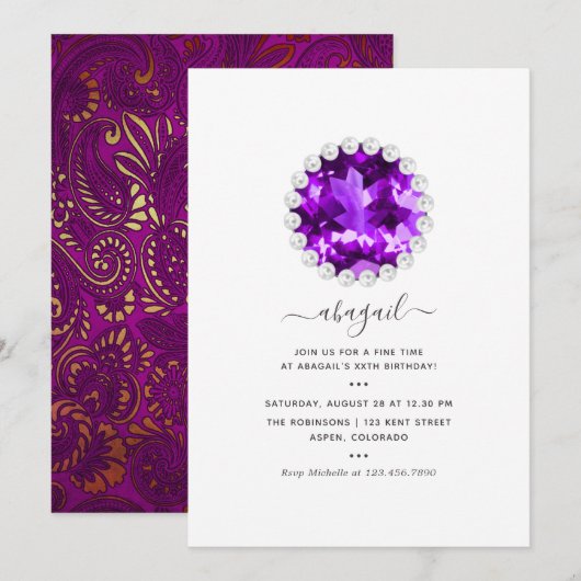 Invitation Purple et Gold Mardi Gras fête d'anniversaire (Devant / Derrière)