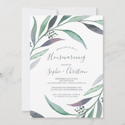 Invitation Purple et Green Eucalyptus House Party (Devant)