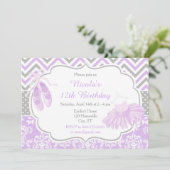 Invitation Purple et Grey Chevron Ballerina Anniversaire (Debout devant)