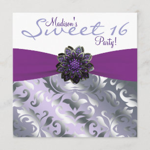 Invitation Purple et Grey Sweet 16 Anniversaire