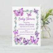 Invitation Purple Et Lavender Butterfies Baby shower (Debout devant)