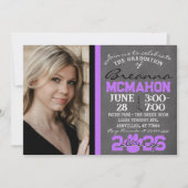 Invitation Purple et noir Empreinte de patte Graduation 2 Pho (Devant)